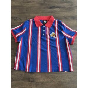 Disney‎ X Forever 21 Pluto Striped Polo Shirt Blue Red Youth Large Y2K Collab